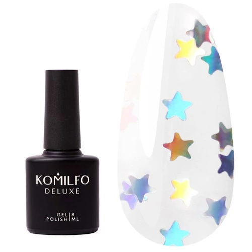 Топ Komilfo Star Nails Holo No Wipe без липкого слоя прозрачный с голографическими звездами 8 мл (508006) - Фото №1
