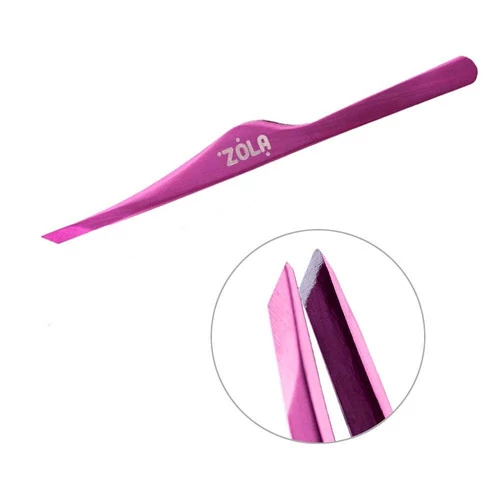 Пинцет ZOLA скошенный профессиональный для бровей Pink (05515)