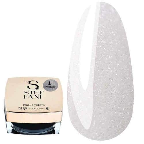 Гель для наращивания STEFFANI Builder gel STARRY SKY №01 белый с поталью 15 мл (SBGelSS15-01) - Фото №1