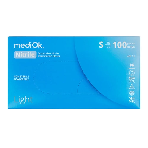 Перчатки MediOk Light голубые нитриловые без талька S 100 шт - Фото №3