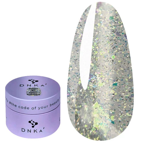 Гель DNKa Builder Gel №0027 Burlesque полупрозрачный с серебристо-зеленый блесткими  30 мл (BGD0027) - Фото №1