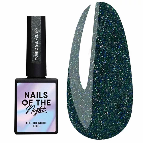 Гель-лак NAILS OF THE NIGHT Mohito насыщенно темно-зеленый светоотражающий 10 мл (НФ-00021788) - Фото №1