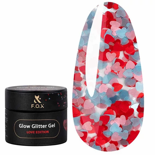 Глиттер F.O.X Glow Glitter Gel Love Edition 015 красочный микс красных, голубых и розовых сердечек 5 мл (GG-015) - Фото №1