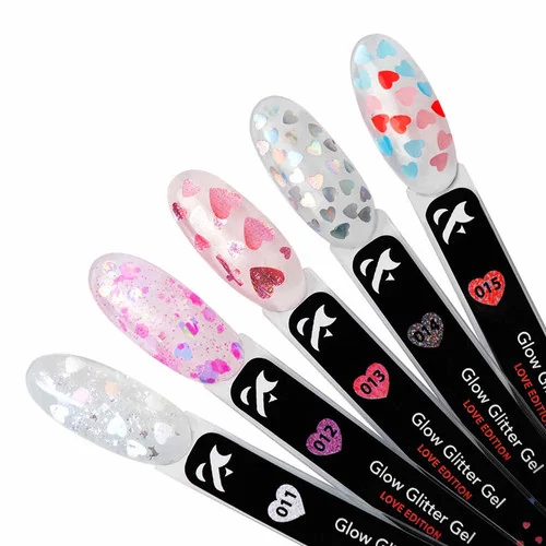 Глиттер F.O.X Glow Glitter Gel Love Edition 013 розовые голографические сердечки с крестиками 5 мл (GG-013) - Фото №2
