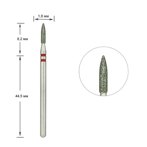 Фреза алмазная для маникюра Nisima P860f018 карандаш красная  насечка