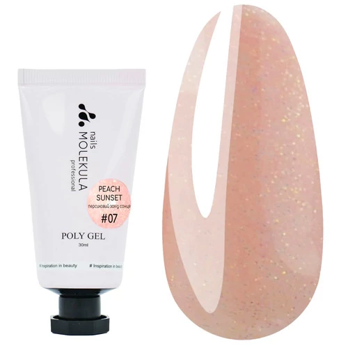 Полигель Molekula Nails №07 Peach Sunset бежевый с шиммером 30 мл - Фото №1