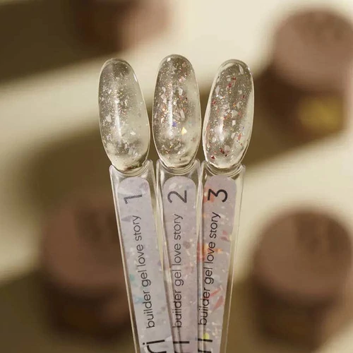 Гель для наращивания VALERI Builder Gel Love Story №02 прозрачный с серебристой поталью 15 мл (NVBGLS15-02) - Фото №2