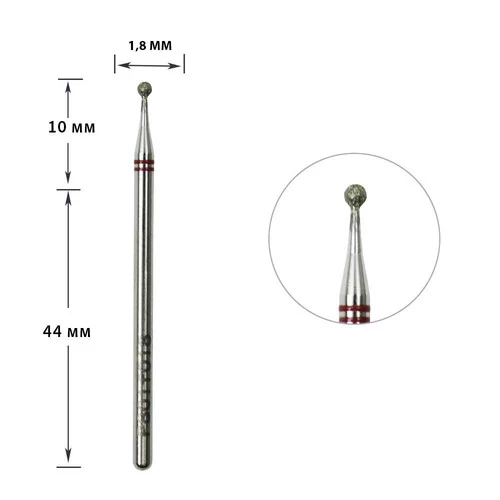 Фреза алмазная для маникюрa Nisima P801f018 1.8 мм сменная красная насечка