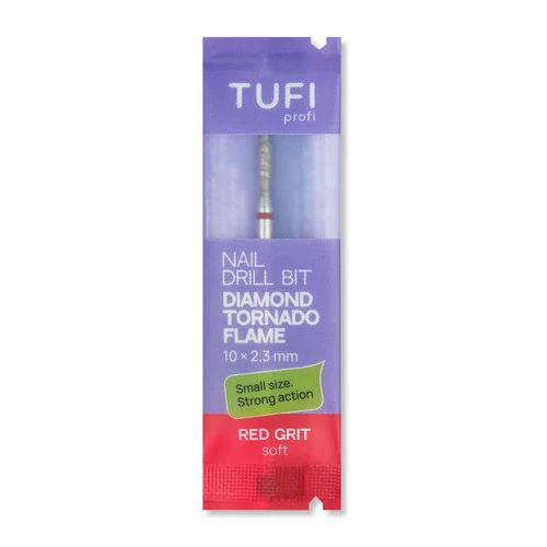 Фреза для маникюра TUFI profi Алмазная Пламя Торнадо 10 mm × 2.3 mm Красная Насечка (0328407) - Фото №3