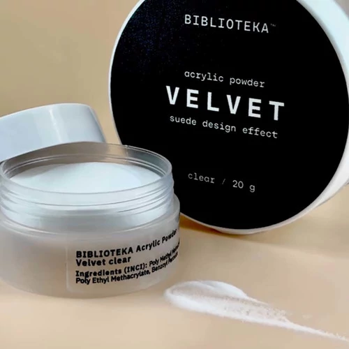 Акриловая пудра BIBLIOTEKA Acrylic Powder VELVET clear прозрачная (мелкая) 20 г (4822030003112) - Фото №2
