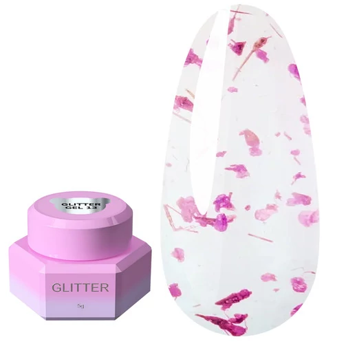 Гель для дизайна You Are Cute Glitter Gel №13 с темно-розовыми сухоцветами 5 мл (469-5119-1454) - Фото №1