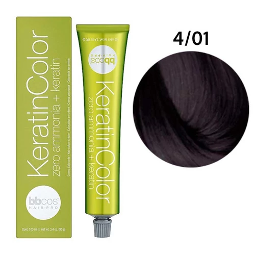 Краска BBcos KERATIN COLOR для волос 4/01 каштановый натуральный пепельный