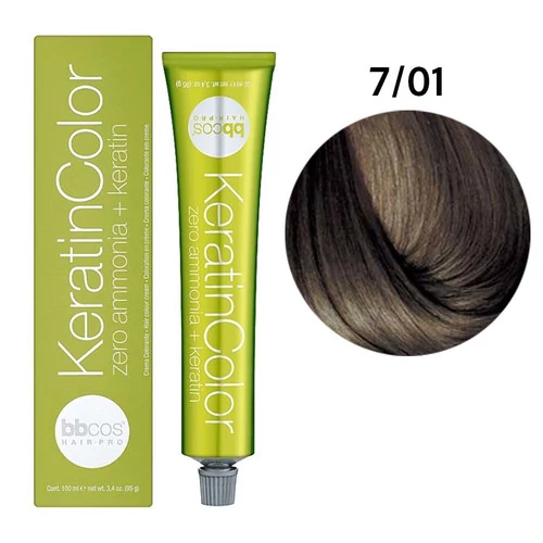 Краска BBcos KERATIN COLOR для волос 7/01 блондин натуральный пепельный