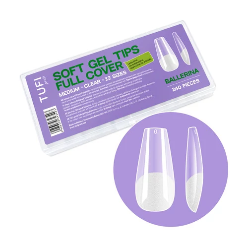 Гелеві тіпси TUFI profi Full Cover Soft Gel Tips Балерина прозорі 240 шт (0134001)