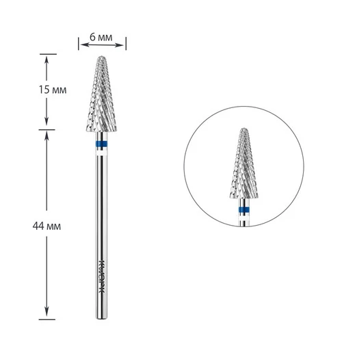 Фреза карбід-вольфрамова KWARK, конус «ялинка» для лівші, синя, 6 мм (KC601404MO-L)