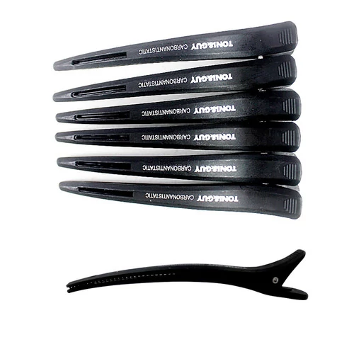 Зажимы для волос TONI&GUY 11,5 см пластик черный гладкий 6 шт