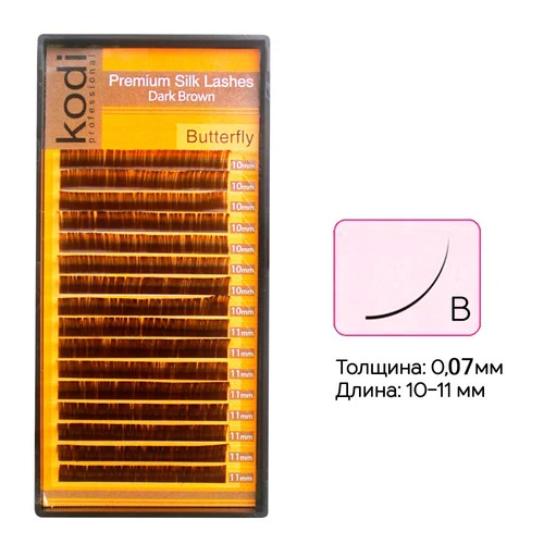 Ресницы KODI  B 0.07  16 рядов 10-11 мм темно-коричневые (20033101)