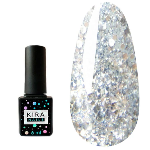 Гель-лак KIRA Nails Shine Bright №002 серебро с крупными золотыми блестками 6 мл (465002)