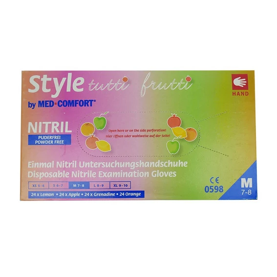 Перчатки Style tutti frutt нитриловые без талька 4 цвета желтый, розовый, салатовый, оранжевый размер M 96 шт - Фото №2