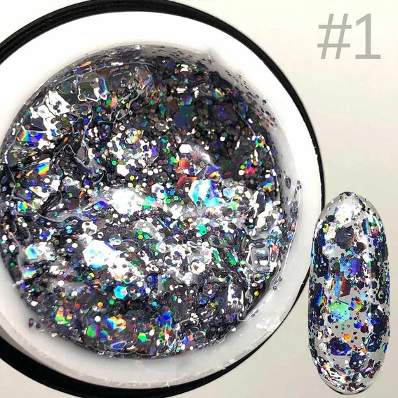 SALE Гель Saga professional GALAXY glitter №01 прозрачный с голографическими серебристыми блестками 8 мл (2000994383552) - Фото №3