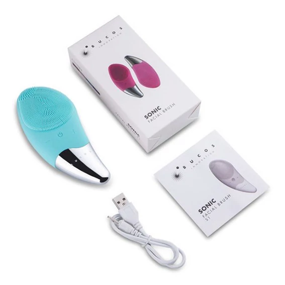 Щетка для очищения лица-BUCOS Sonic Facial Brush S1, силиконовая, мятный - Фото №3