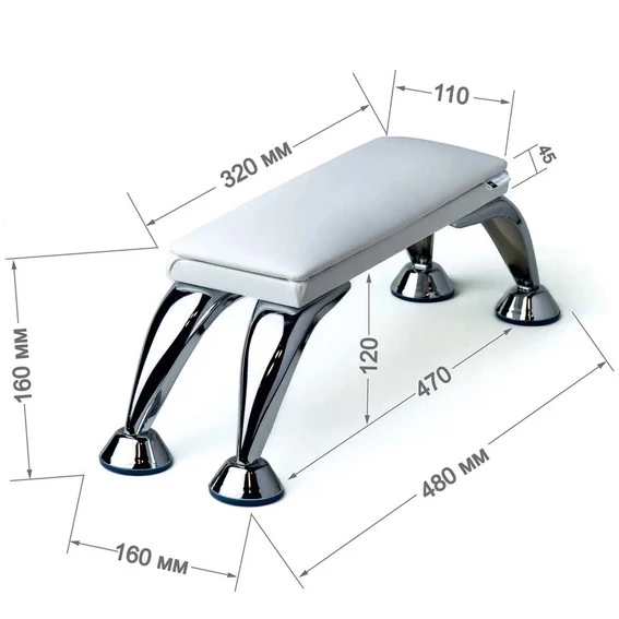 Подлокотник ECOSTAND Mini белый на металлических ножках 480х160х160мм - Фото №3