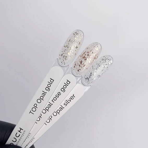 Топ для ногтей Touch Opal Silver без липкого слоя прозрачный с серебристой поталью 13 мл (2930000031293) - Фото №3