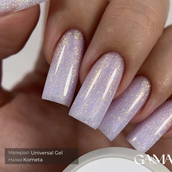 Гель для наращивания GA&MA Universal Gel Kometa нежно-сиреневый с золотым переливом 30 мл (7702866) - Фото №2