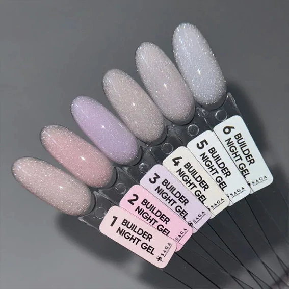 Гель для наращивания Saga professional Builder Night Gel №02 светоотражающий розовый 15 мл - Фото №4