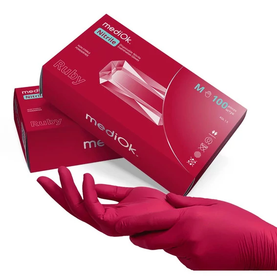 Перчатки MediOk RUBY бордовые нитриловые неопудренные  M 100 шт - Фото №3