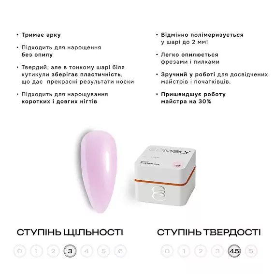 Гель для наращивания GEMELY Fast Builder Gel №025 розовый 30 мл (7704463) - Фото №5