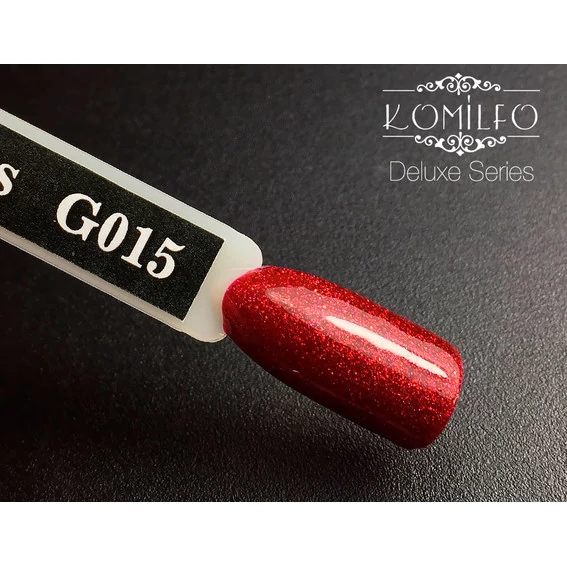 Гель-лак KOMILFO DeLuxe Series №G015 темно-красный с мелкими блестками 8 мл  (101015) - Фото №2